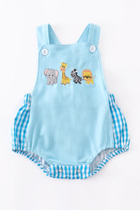 Zoo Animals Gingham Bubble Romper