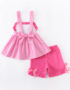 Pink Gingham Zoo Animals Themed Girls Outfit