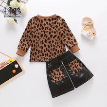 Load image into Gallery viewer, Pre-Order Girls Leopard Pocket Skirt Top Set