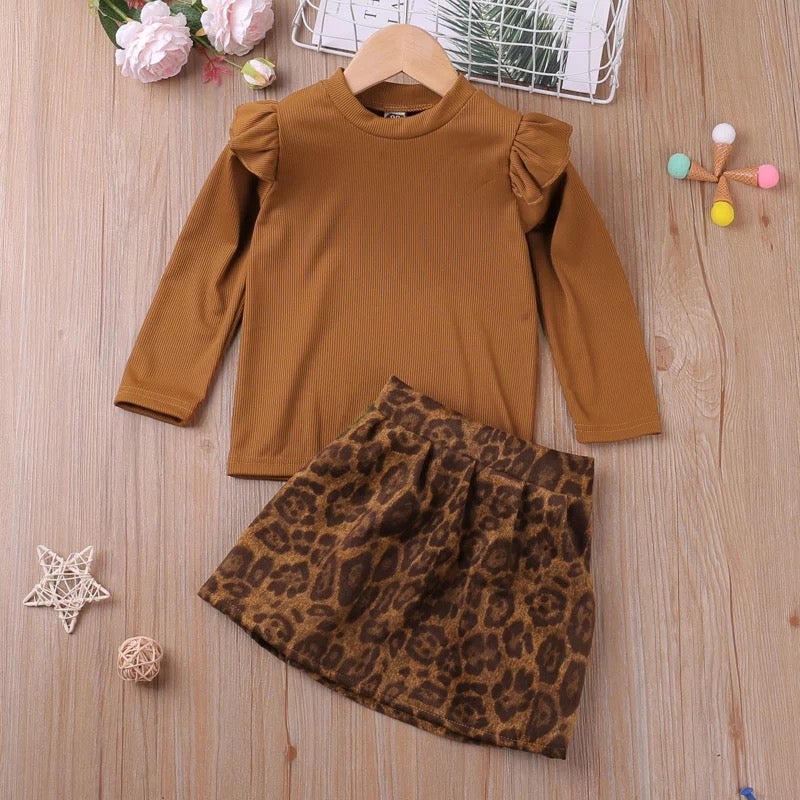 Pre-Order Girls Leopard Print Skirt Top Set