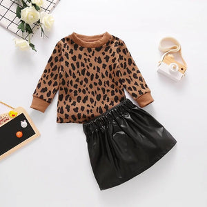 Pre-Order Girls Leopard Pocket Skirt Top Set