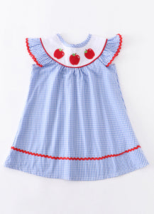 Apple Themed Gingham Smocked Dress