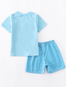 Zoo Animals Blue Gingham Outfit