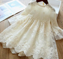 Load image into Gallery viewer, Pre-Order Lace Lined Ruffle Sleeve Girls Dress in Cream