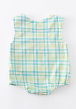 Load image into Gallery viewer, Boys Sailboat Themed Gingham Bubble Romper