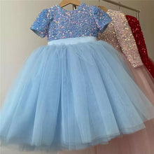 Load image into Gallery viewer, Pre-Order Girls Sequined Tulle Dress in Blue