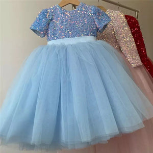 Pre-Order Girls Sequined Tulle Dress in Blue