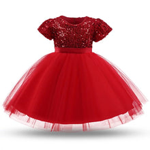 Load image into Gallery viewer, Pre-Order Girls Sequined Tulle Dress in Red