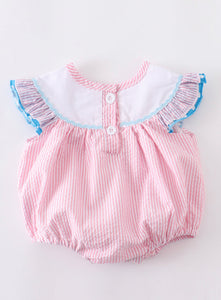 Girls Sailboat Themed Gingham Bubble Romper