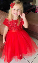 Load image into Gallery viewer, Pre-Order Girls Sequined Tulle Dress in Red