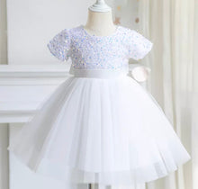 Load image into Gallery viewer, Pre-Order Girls Sequined Tulle Dress in White