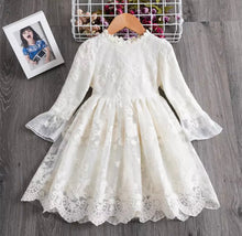 Load image into Gallery viewer, Pre-Order Lace Lined Ruffle Sleeve Girls Dress in Cream