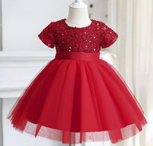 Load image into Gallery viewer, Pre-Order Girls Sequined Tulle Dress in Red