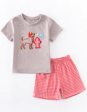 Load image into Gallery viewer, Dog Fire Hydrant Themed Gingham Outfit