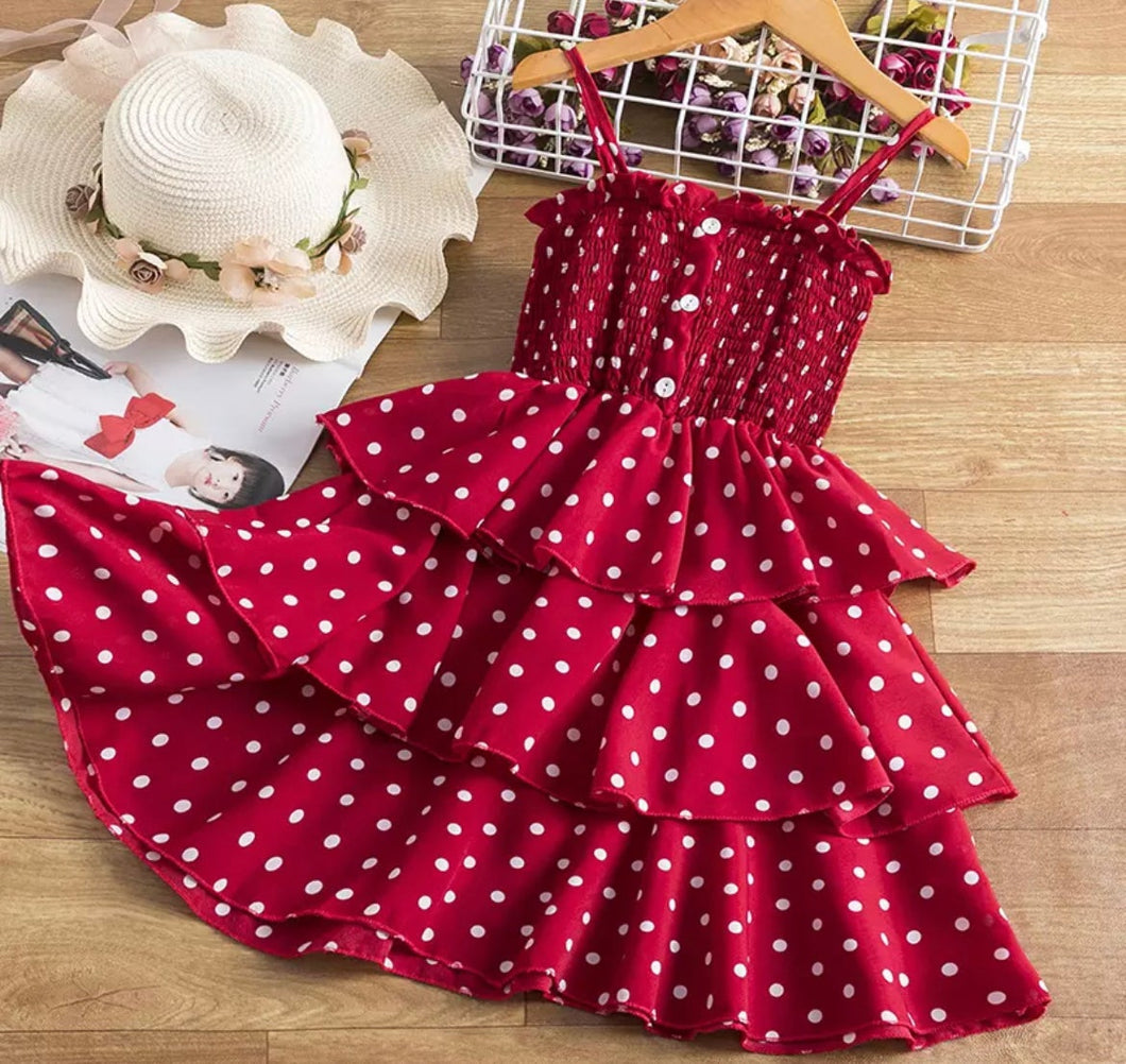 Pre-Order Girls Polka Dot Ruffle Overall Jumper Dress