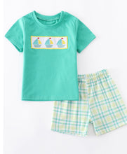 Load image into Gallery viewer, Boys Sailboat Themed Gingham Outfit