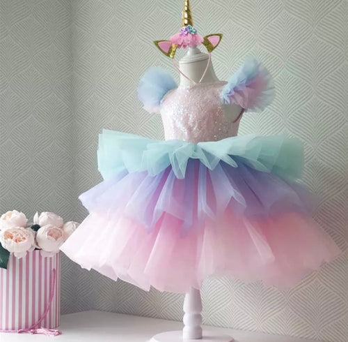 Pre-Order Unicorn Princess Dress for Girls with Matching Headband