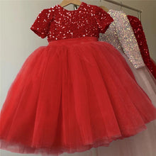 Load image into Gallery viewer, Pre-Order Girls Sequined Tulle Dress in Red