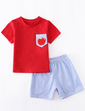 Load image into Gallery viewer, Boys Back to School Apple Themed Gingham Outfit